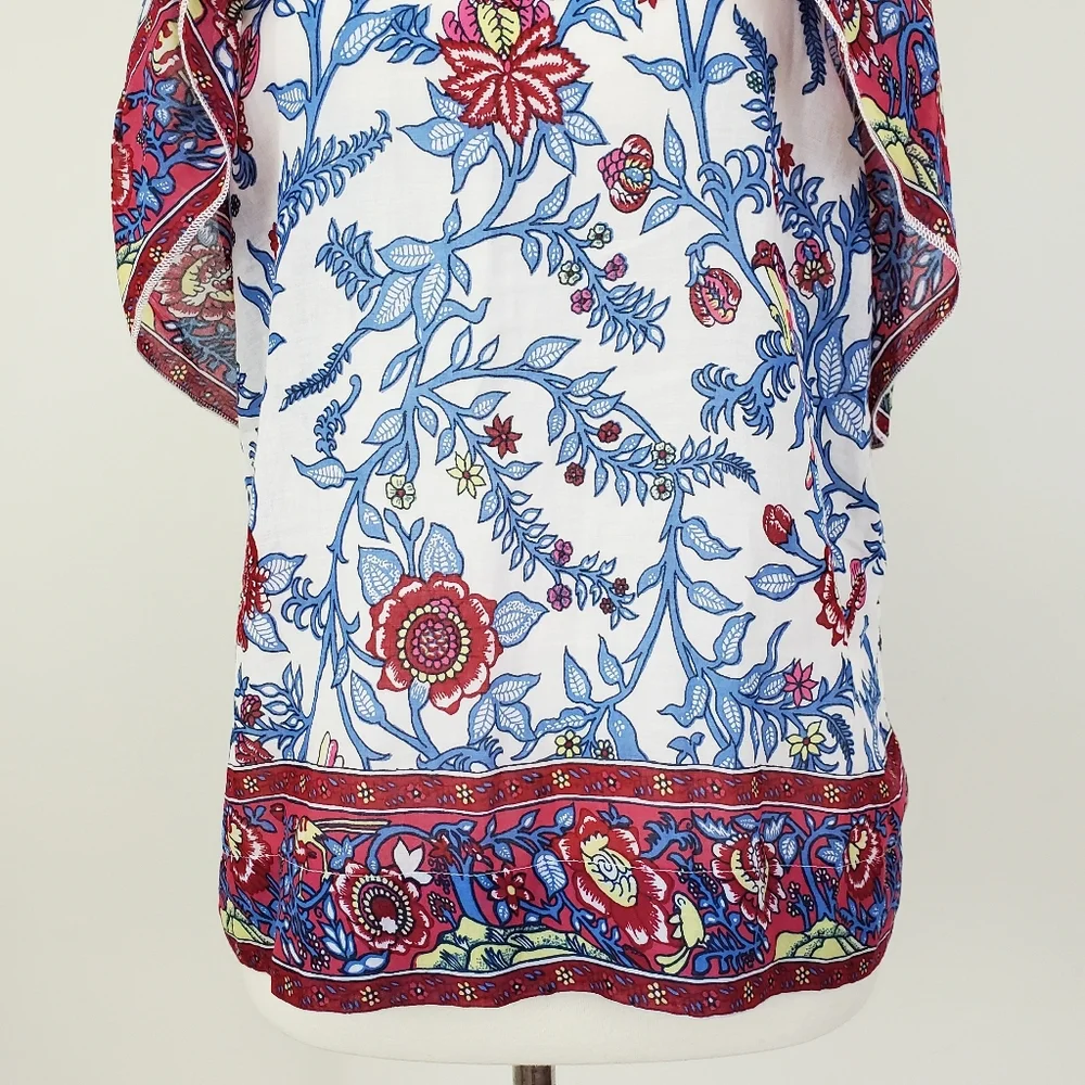 Point Sur J. Crew Ruffle Block Print Top